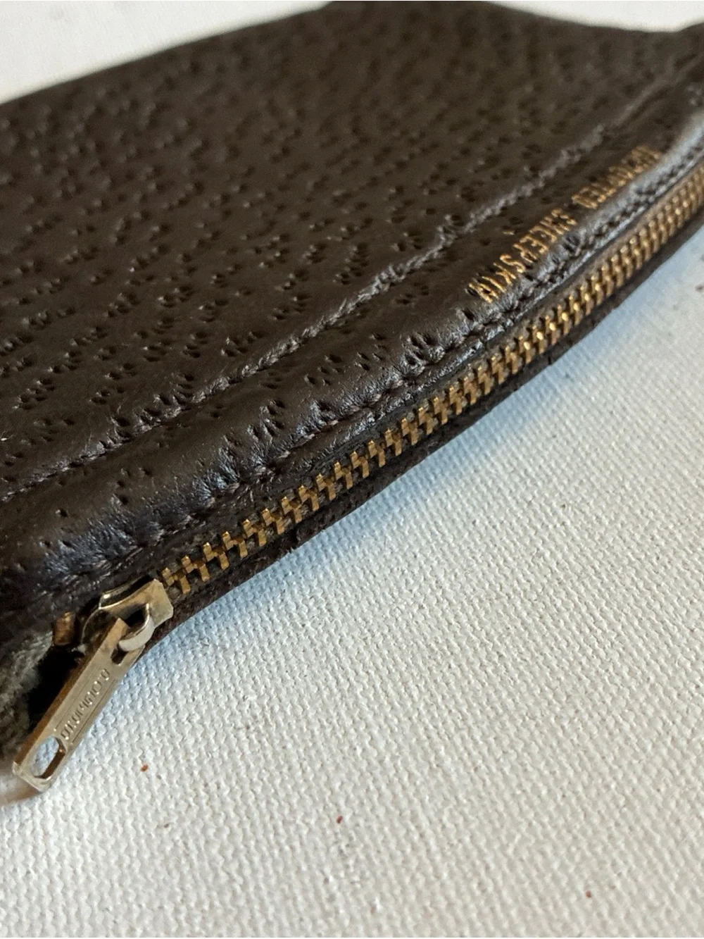 VNTG 1940s-Rogers Air Tite-Tobacco Pouch Imported Sheepskin Dark Brown Gold Zip